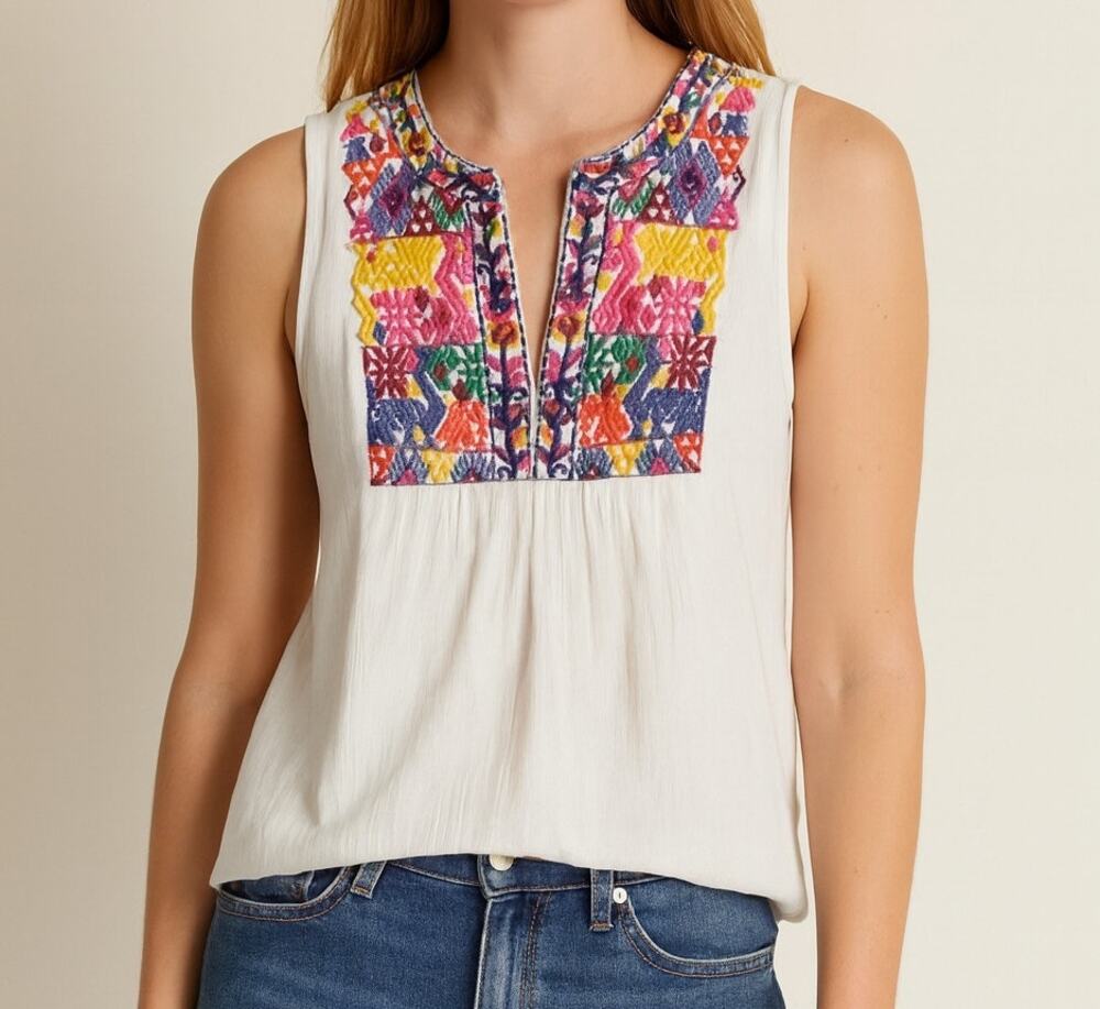 Blue Rain Francesca's Small Sleeveless Top Embroidered Lined Sleeveless Tank